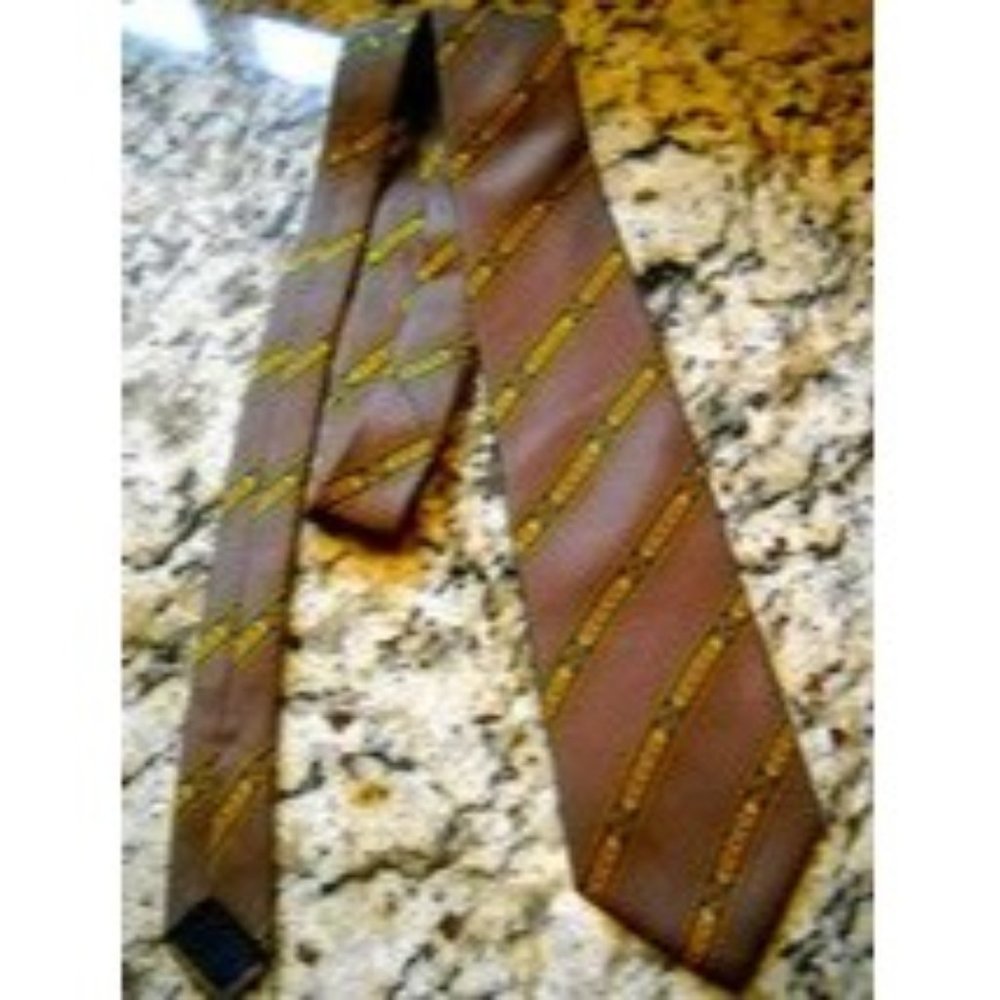 Metropolitan Museum of Art Brown Gold Blue/Green Stripped Link Tie 100% silk